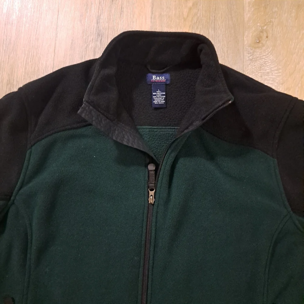 G.H. Bass & Co. Dark Green Black Full-Zip Outdoor Fleece Jacket Men's Size Large